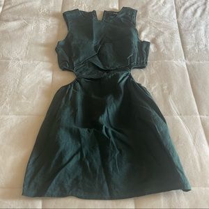 LIONESS side cut out green mini dress